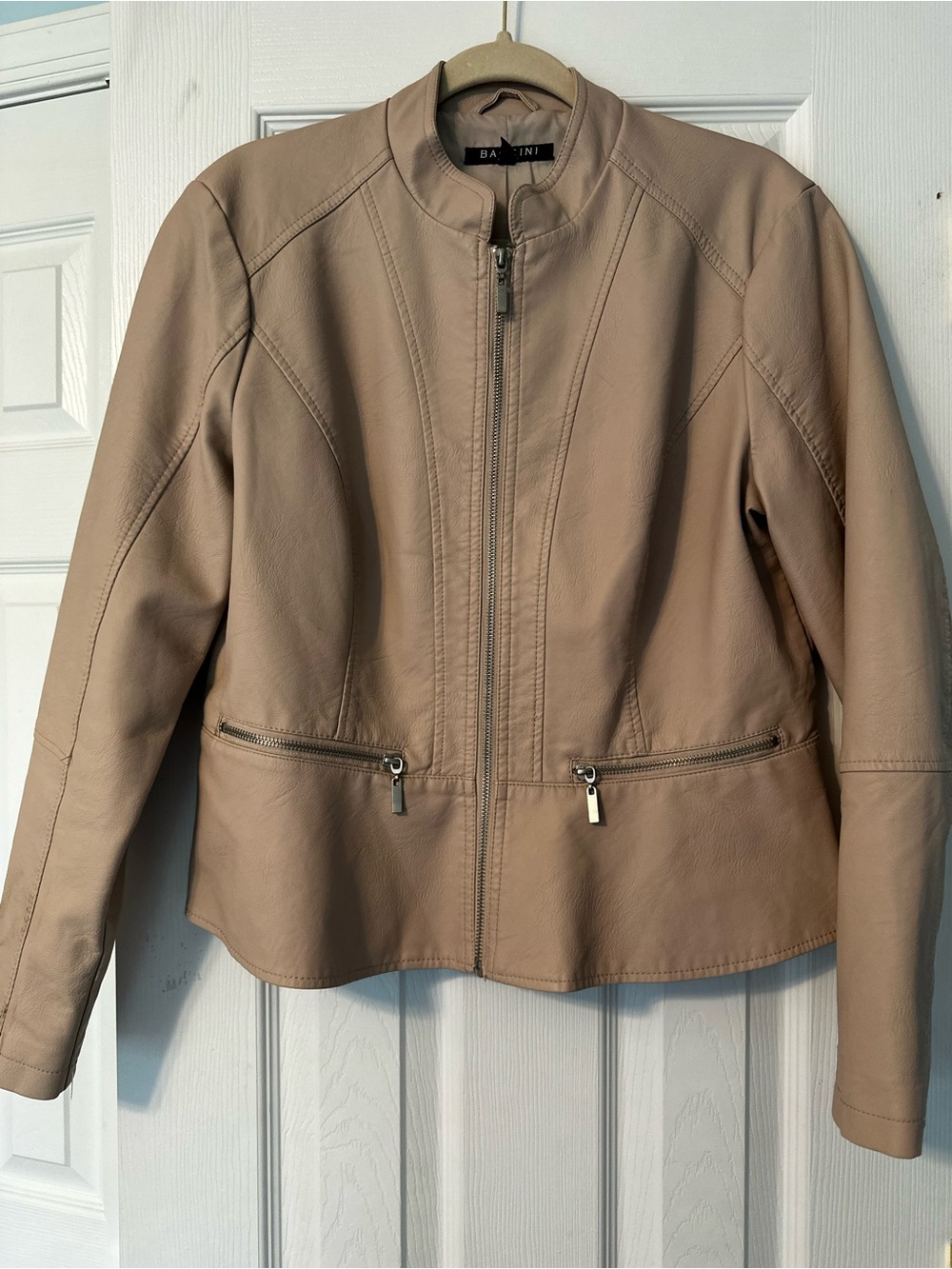 Baccini Light Taupe Vegan Leather Zip-Front Jacket